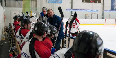 Optibet hokeja līgas izslēgšanas spēļu kārtas pusfināla pirmā spēle starp HK “Mogo” un HK “Zemgale/LLU” Mogo ledus hallē, Rīgā, 2018. gada 24. februārī. Kuļibaba